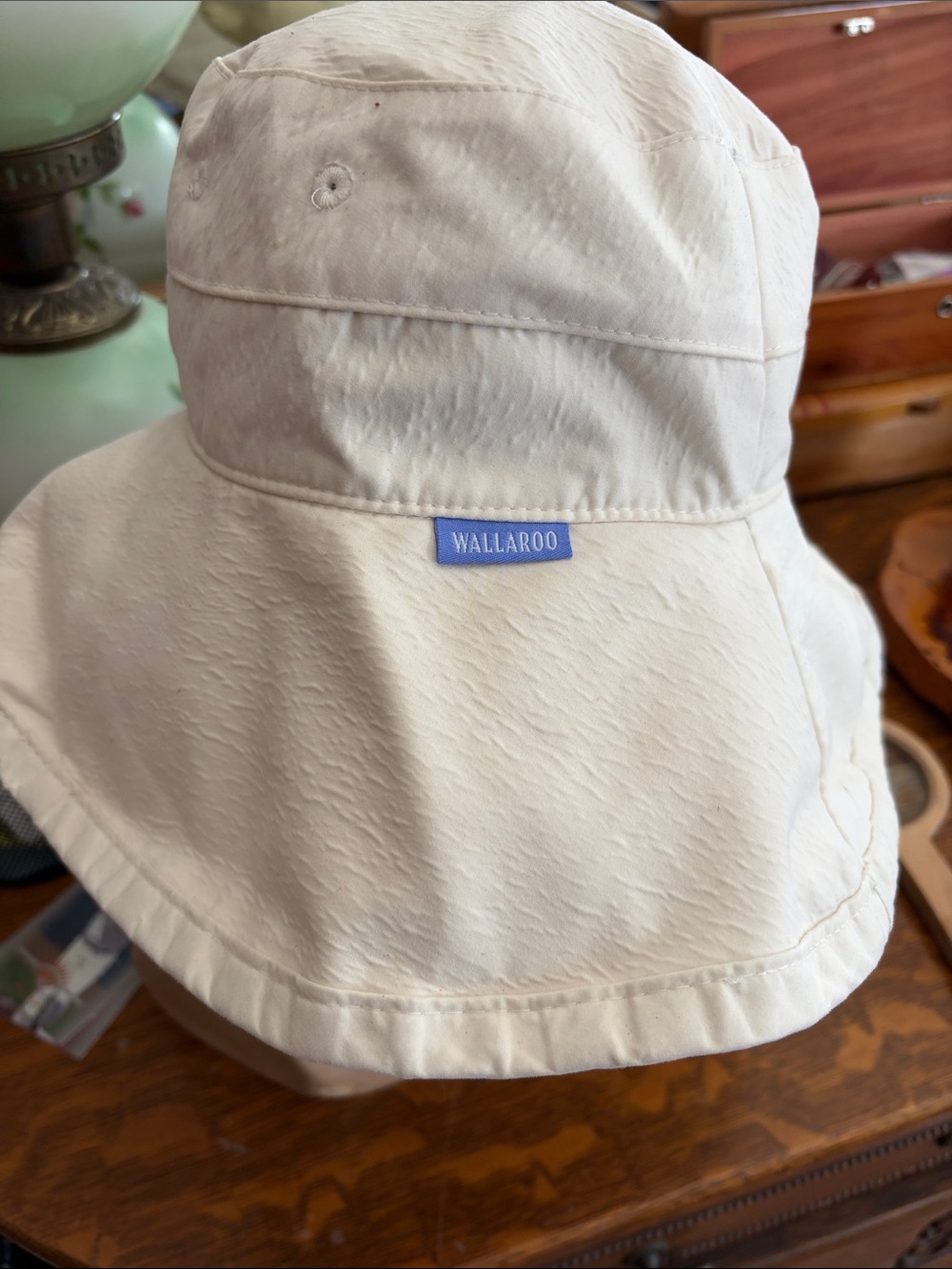 Wallaroo Cream Sun Hat with Blue Logo Tag